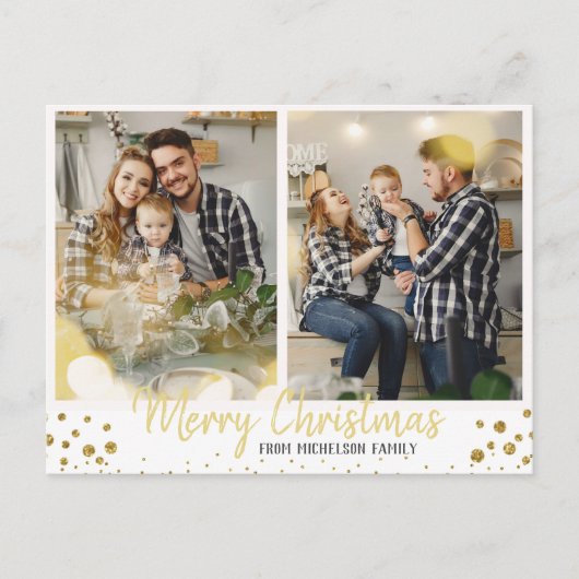 Family Foto Weihnachtskarte Gold Confetti Karte (Vorderseite)