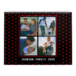 Family Fotos Collage Heart Balloon Pattern Black Kalender
