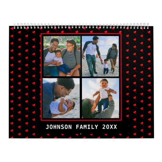 Family Fotos Collage Heart Balloon Pattern Black Kalender (Titelbild)