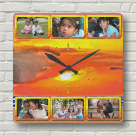 Family, Friends Photo Collage Sunset 2443 Quadratische Wanduhr