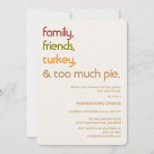 Family, Friends, Turkey, Pie Modern Thanksgiving Einladung (Vorderseite)