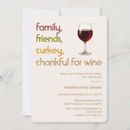 Family, Friends, Turkey, wine Modern Thanksgiving Einladung