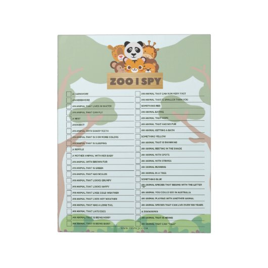 Family Fun Zoo Scavenger Hunt Notizblock (Rotiert)
