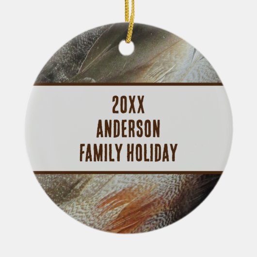 Family Holiday Feather Foto Wiedersehen Keepake Keramik Ornament (Vorne)