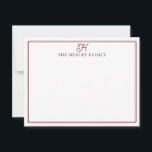 Family Initial Dark Red Border Monogram Stationery Mitteilungskarte<br><div class="desc">This design features a thin double border with space for a family initial and family name. Click the customize button if you would like to adjust the design elements and/or further modify the text! Variations of this design, additional colors, as well as coordinating products are available in our shop, zazzle.com/store/doodlelulu....</div>