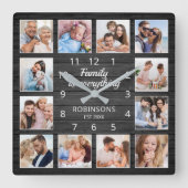 Family Is Everything Quote Photo Collage Black Quadratische Wanduhr (Vorderseite)