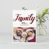 FAMILY Kariert Gold Weihnachtsfotokarte Einladung (Stehend Vorderseite)