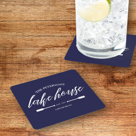 Family Lake House Coastal Nautical Navy Blue Oar Rechteckiger Pappuntersetzer