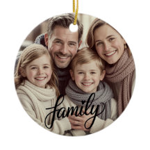 Family Love Black Script Custom Photo Ornament
