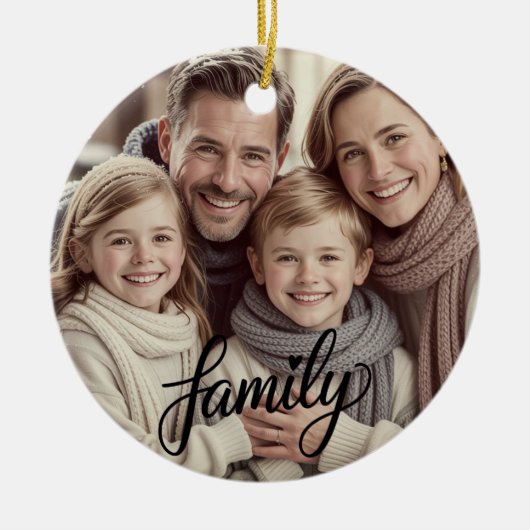 Family Love Black Script Custom Photo Ornament (Vorne)