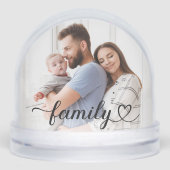 Family Love Black Script Heart Photo Schneekugeln (Vorderseite)