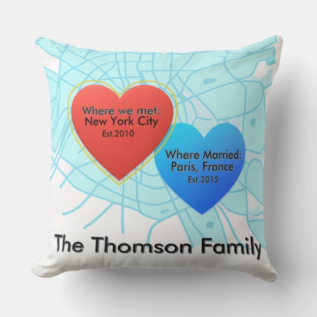 Family Love Journey Pillow – Personalized Map Hear Kissen (Vorderseite)