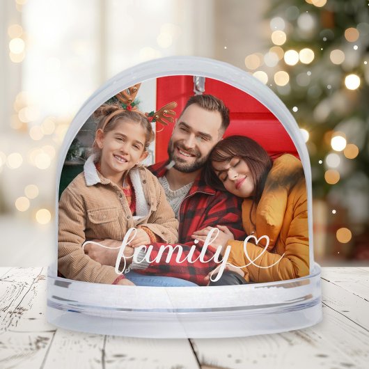 Family Love White Script Custom Photo Schneekugeln