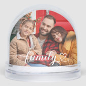 Family Love White Script Heart Photo Schneekugeln (Vorderseite)