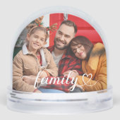 Family Love White Script Heart Photo Schneekugeln (Rückseite)