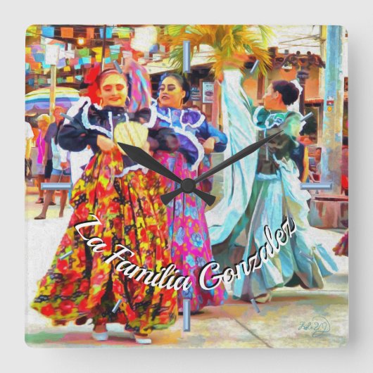 Family Mexico Festival Dancers 2549 Quadratische Wanduhr (Vorderseite)