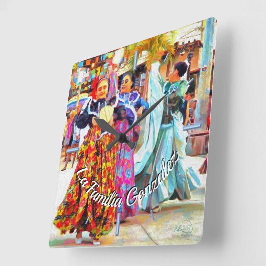 Family Mexico Festival Dancers 2549 Quadratische Wanduhr (Winkel)