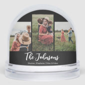 Family Modern Script Black 3 Foto Schneekugeln (Vorderseite)