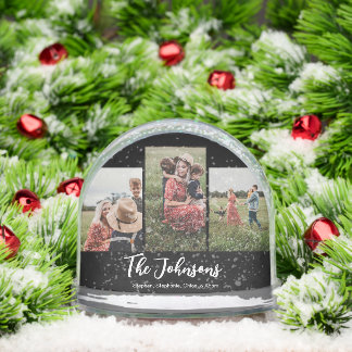 Family Modern Script Black 3 Foto Schneekugeln