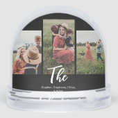 Family Modern Script Black 3 Foto Schneekugeln (Rückseite)