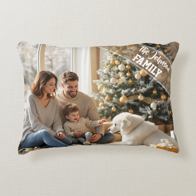 Family modern script Text Overlay with Two Photos Dekokissen (Vorderseite)