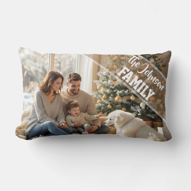 Family modern script Text Overlay with Two Photos Lendenkissen (Vorderseite)