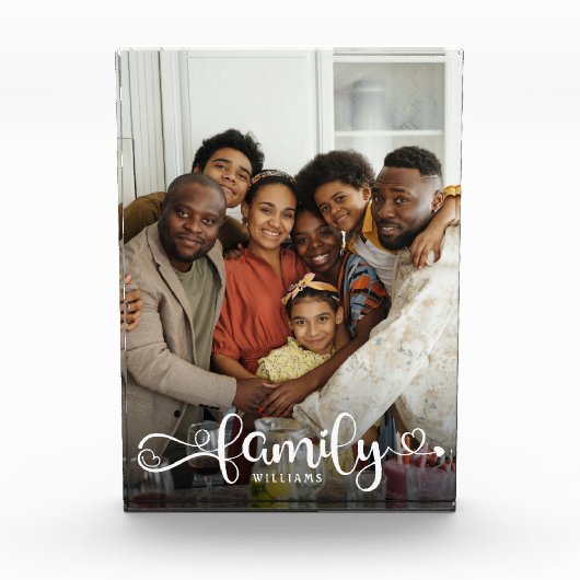 FAMILY Modern Simple Hearts Liebe Script Fotoblock (Vorderseite)