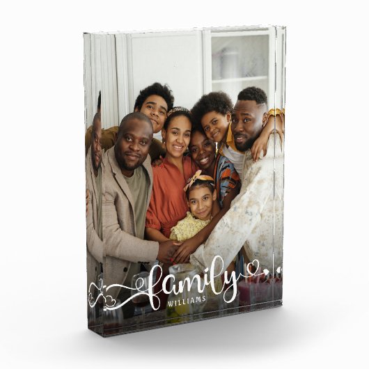 FAMILY Modern Simple Hearts Liebe Script Fotoblock (Links)