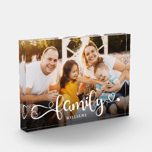 FAMILY Modern Simple Hearts Liebe Script Fotoblock (Links)