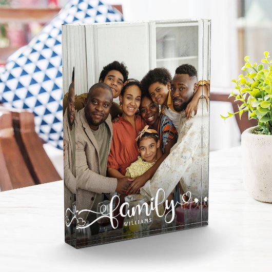 FAMILY Modern Simple Hearts Liebe Script Fotoblock
