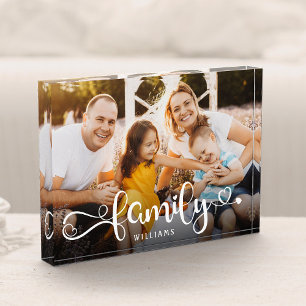 FAMILY Modern Simple Hearts Liebe Script Fotoblock