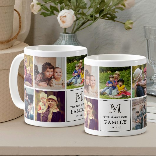 Family Monogram 9 Photo Collage and Custom Text Kaffeetasse