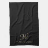 Family Monogram Elegant Script Black Kitchen Geschirrtuch (Vertikal)