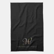 Family Monogram Elegant Script Black Kitchen