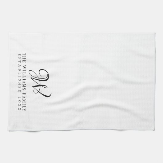 Family Monogram Elegant Script Kitchen Geschirrtuch (Horizontal)