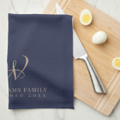 Family Monogram Elegant Script Navy Kitchen Geschirrtuch (Viertel Falte)