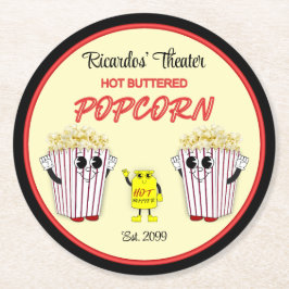Family Movie Theater with Hot Buttered Popcorn  Runder Pappuntersetzer