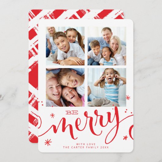 FAMILY MULTI 4 FOTO Moderne Kalligraphie fröhlich Ankündigung (Vorne/Hinten)