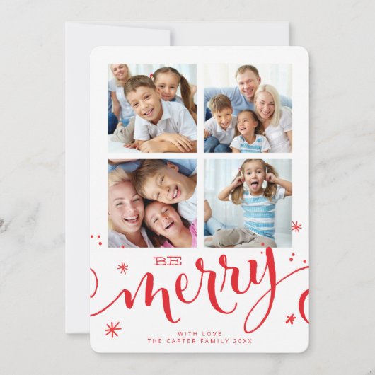 FAMILY MULTI 4 FOTO Moderne Kalligraphie fröhlich Ankündigung (Vorderseite)