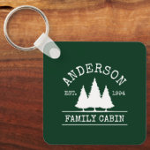 Family Name Cabin Forest Green Square Schlüsselanhänger (Vorderseite)
