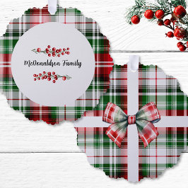 Family Name Christmas Vintage Gift Plaid Red Green Ornament Karte