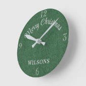 Family Name Merry Christmas Green Denim Print 8-in Runde Wanduhr (Winkel)