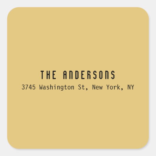 Family Name Modern Plain Professional Brass Yellow Quadratischer Aufkleber (Vorderseite)