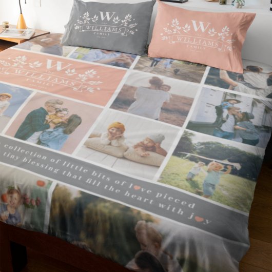 Family Name Monogram | 15 Photo Collage Fleecedecke