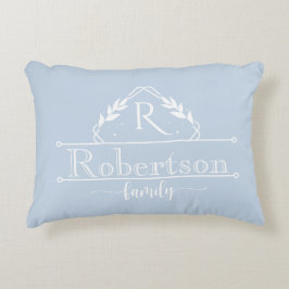 Family Name Monogram Decorative Frame Blue Dekokissen
