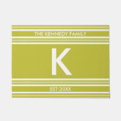 Family Name Monogram Initial Green White Stripe Fußmatte (Vorderseite)