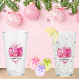 Family Name Pink Christmas Collection Piece Glas