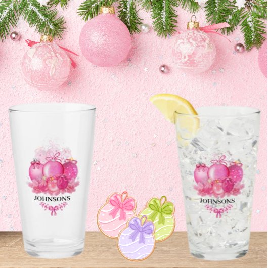 Family Name Pink Christmas Collection Piece Glas