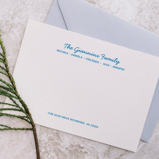 FAMILY NOTECARDS Cursive Namen Adresse OCEAN BLUE Mitteilungskarte