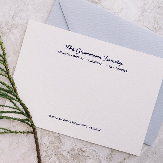 FAMILY NOTECARDS Cursive Names Address NAVY BLUE Mitteilungskarte